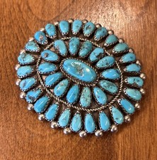 Vintage Native American Navajo Pin Sterling Silver Turquoise Hat Pin OLD PAWN picture