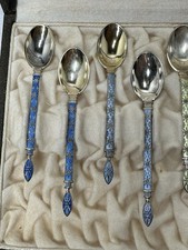 VTG J. JOSTRUP Norway Sterling Silver Enamel Demitasse Coffee Spoons  Set Of 12 picture