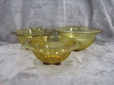 Federal Glass Mixing Bowls Amber Depression Glass Ribbed Set of 3 Vintage Used picture