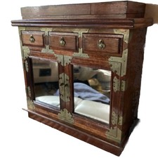 Vintage Asian Tansu-Style Wooden Jewelry Chest/ Tabletop Cabinet Brass Hardware  picture