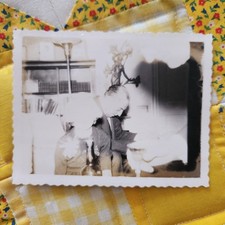 VTG Black & White Snapshot Photo 40s Polaroid Overexposed Party picture