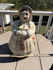 Shawnee Pottery Cooky (Dutch Girl) Cookie Jar With Gold Trim and Flower Decals picture