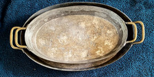 VINTAGE COPPER TIN LINED AU GRATIN PAN COOKWARE W BRASS HANDLES 15.5
