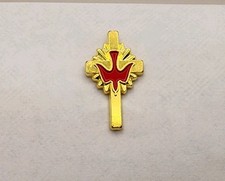 Gold Toned Cross With Red Dove Pin picture