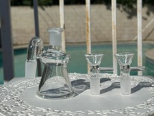 Premium 14mm 90° Clear Hourglass Dry Ash Catcher Combo Set + 2 Glass Bowls Water picture
