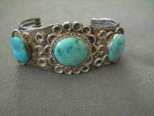 Old Native American Navajo Light Blue Turquoise Sterling Silver Cuff Bracelet picture