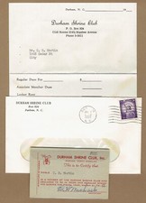 Durham NC Shrine Club 1958 Membership Card & related ephemera picture