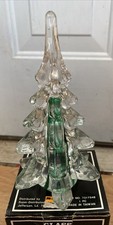 Crystal Art Glass Christmas Tree Figurine Vintage Clear Green Ribboned 6