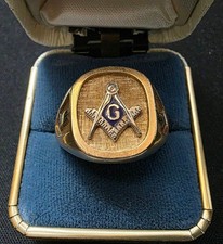 RARE Vintage 10K Gold Blue Masonic Lodge Ring Shriner's Size 11 10 Grams Karat picture