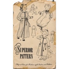 Antique 1940s Superior Sewing Pattern 6401 Child Pajama Robe Sleeping Suit 1T-4T picture