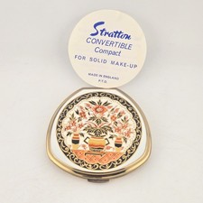 Stratton Convertible Compact Vintage Floral Urn Enamel Mirror Sifter Mid Century picture