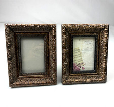 Set of 2 VTG Ornate Brown Bronze Wood Picture Frames Tabletop Fits 4