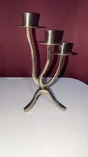 Vintage MCM Design Wavy Metal Candle Holders Brutilist 3 Arms 9 1/2