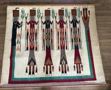 Vintage Navajo Yei Pictorial Rug Holy Beings Corn Stalks Hand Woven Tapestry  picture