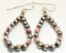 Vintage Navajo Sterling Silver Purple Spiny Oyster Shell Bead Earrings 7.2g picture
