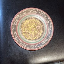 Handmade Antique Aztec Mayan Calender Plate, Redware - Mexico picture