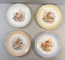 Set of 4 Vintage Decorative Plates with Cherubs Design and Scalloped Edges picture