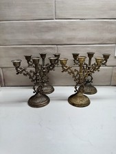 Four Vintage 5” metal candelabra, 3 Candle , candle holders picture
