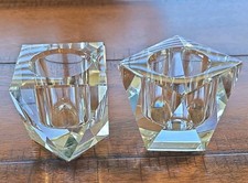 Vintage Pair of Oleg Cassini Brigitte Prism Crystal Candle Holders 2.75