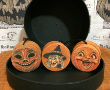 Mini Retro HALLOWEEN Pumpkin Jack Bucket ORNAMENTS Bowl Fillers Tucks - Handmade picture