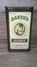 antique Baker's tin spice container of allspice full S.F. Baker Keokuk, Iowa picture