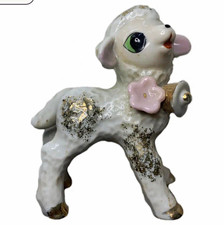 Vintage Adorable Porcelain Lamb Sheep Figure With Bell And Gold Accents picture