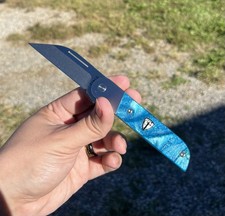 Finch Knife Reciprocity Tidal Blue Resin Handle 154CM Custom Titanium Gold Clip picture