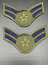 2 USAF U.S. AIR FORCE Airman 1st Class SLEEVE RANKS LARGE  GREEN NEW Iron On picture