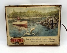 Vintage Genesee Beer Lighted Advertising Sign Hemlock Lake Fishing 20” Bar picture