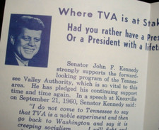 1960 JFK John Kennedy TVA Tennessee Valley Authority Political Campaign Leaflet picture