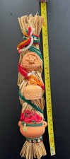 Vintage Folk Art Straw Bundle Wall Hanging w/ Clay Pot & 