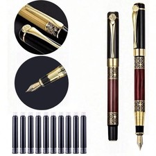 Fine Nib Fountain Pen with 10 Ink Cartridges Metal Refillable Calligraphy Pen picture