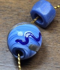 Rare Fancy Blue Trailing Aventurine Venetian Glass Trade Beads African  picture