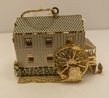 VTG 1990s Baldwin Brass GRIST MILL 3D Waterwheel Christmas Ornament 24K Gold Fin picture