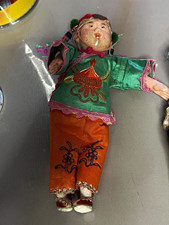 Pair Vintage Chinese Composition Cloth Dolls Embroidered Silk Costumes Folk Art picture
