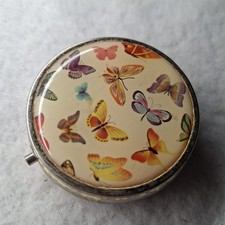 Retro Engine Turned Butterfly Pill Compact Purse Accessory Vintage Travel Case picture