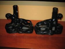 Panther LAMPPair (2) With Planter Holders Mid Century Modern Ceramic Black, 1950 picture