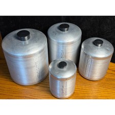 Vintage West Bend Spun Aluminum Canister 4 pc Set: Flour, Sugar, Coffee, Tea picture