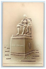 c1905 Harvard University Statue Of John Harvard MA, Embossed Glitter Postcard picture