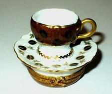 LIMOGES FRANCE BOX ~ COFFEE CUP & SAUCER ~ CAFE ~ BEANS ~ COFFEE POT INSIDE picture