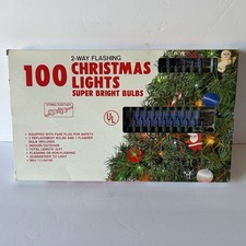 Vtg Builders Square 100 Christmas Lights Blue Two Way Flashing Super Bright picture