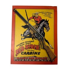 Vintage Style Daisy Red Ryder Carbine Tin Metal Sign 3D Rifle Western BB Gun Ad picture