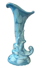 VINTAGE BLUE ROYAL HAEGER CERAMIC VASE CORNUCOPIA 10.5