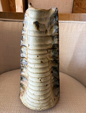 Vintage Bob Eckels Studio Pottery Stoneware Vase Heavy Ribbed Brutalist Signed picture
