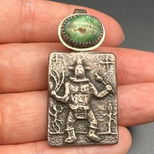 Vintage Native Mudhead Kachina Turquoise Sandcast Sterling Silver Pendant picture