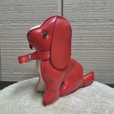 Vintage 60s Red Vinyl Dog Coin Purse Made In Japan TKK Zipper Mid Century Kitsch picture