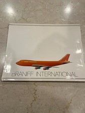 Vintage 1970s Braniff International Airways Boeing 747 Menu Shell & Postcard picture