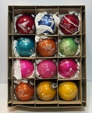 Vtg 1950s Shiny Brite Circus Nursery Glass Ornament Set 12pc In Uncle Sam Box picture