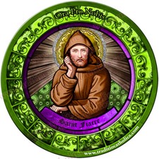 Saint Fiacre, patron of gardeners and taxi drivers Stained Glass round magnet picture