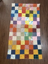 52” X 28” Vintage 1970s Retro Fabric Patchwork Baby Quilt picture
